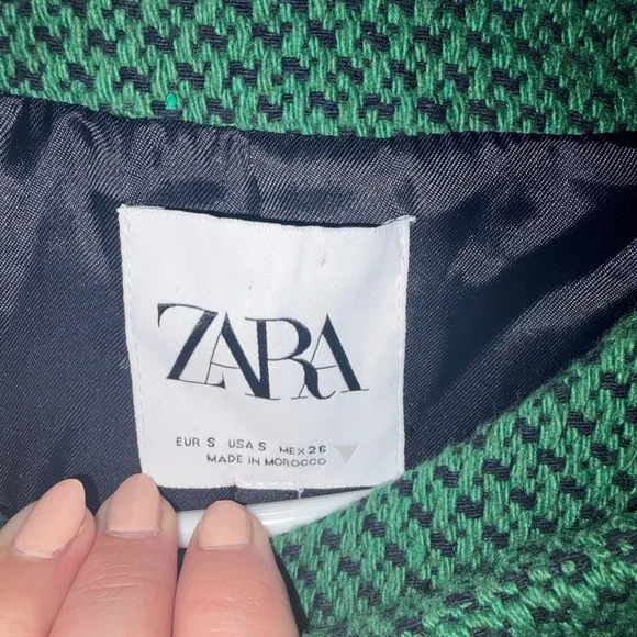 ZARA Green Tweed Cropped Military Button Jacket Size S Gold Button Blazer - Picture 3 of 7